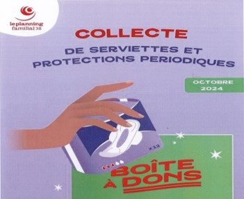 Lutte contre la précarité menstruelle – Collecte de serviettes et de protections périodiques – Du 1er au 31 octobre – Points de collecte : mairie, CSCS