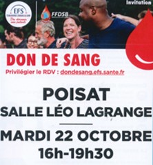 Don de sang – Organisé par l’EFS – Mardi 22 octobre – De 16 h à 19 h 30 – Espace Léo Lagrange