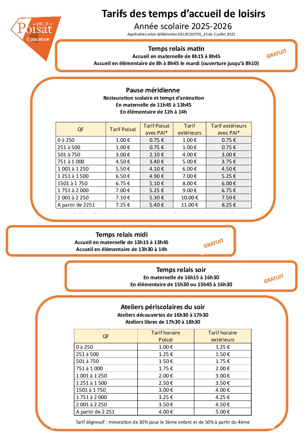 Tarifs des temps d'accueil de loisirs 2025-2026