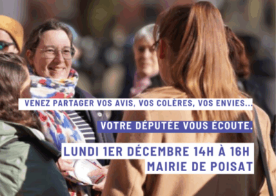 « La Grande Écoute » : Rencontre avec Cyrielle Châtelain –  Mairie de Poisat – Lundi 1er décembre – De 14 h à 16 h