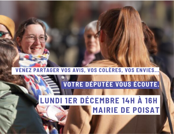 « La Grande Écoute » : Rencontre avec Cyrielle Châtelain –  Mairie de Poisat – Lundi 1er décembre – De 14 h à 16 h