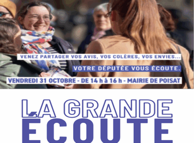 Rencontre avec Cyrielle Châtelain : La Grande Écoute à la Mairie de Poisat – Vendredi 31 octobre, 14h-16h