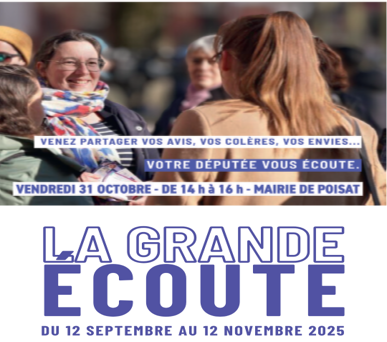 Rencontre avec Cyrielle Châtelain : La Grande Écoute à la Mairie de Poisat – Vendredi 31 octobre, 14h-16h