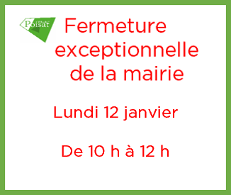 Fermeture exceptionnelle de la mairie – Lundi 12 janvier – De 10 h à 12 h