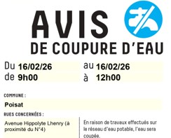Avis de coupure d&rsquo;eau – Lundi 16 février – De 9 h à 12 h – 4 avenue Hippolyte Lhenry