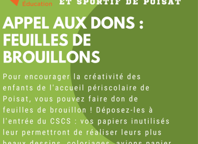 Service enfance jeunesse – Appel aux dons feuilles de brouillon