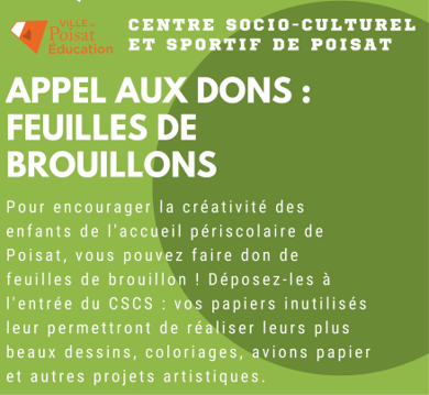 Service enfance jeunesse – Appel aux dons feuilles de brouillon