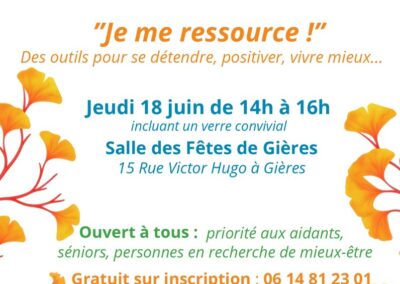 3 ateliers « Je me ressource » – 1re date : le 18/06 – Sur inscription – Gières