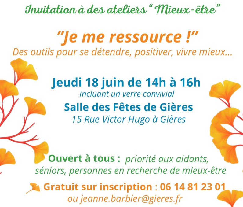 3 ateliers « Je me ressource » – 1re date : le 18/06 – Sur inscription – Gières