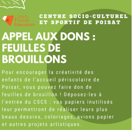 Service enfance jeunesse – Appel aux dons feuilles de brouillon