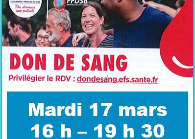 Don de sang – Organisée par l&rsquo;EFS – Mardi 6 octobre – De 16 h à 19 h 30 – Espace Léo Lagrange