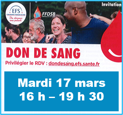Don de sang – Organisée par l&rsquo;EFS – Mardi 6 octobre – De 16 h à 19 h 30 – Espace Léo Lagrange
