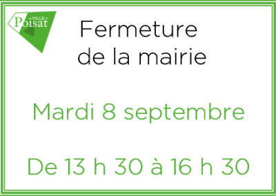 Fermeture exceptionnelle de la mairie – Mardi 8 septembre – De 13 h 30 à 16 h 30