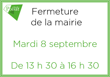 Fermeture exceptionnelle de la mairie – Mardi 8 septembre – De 13 h 30 à 16 h 30